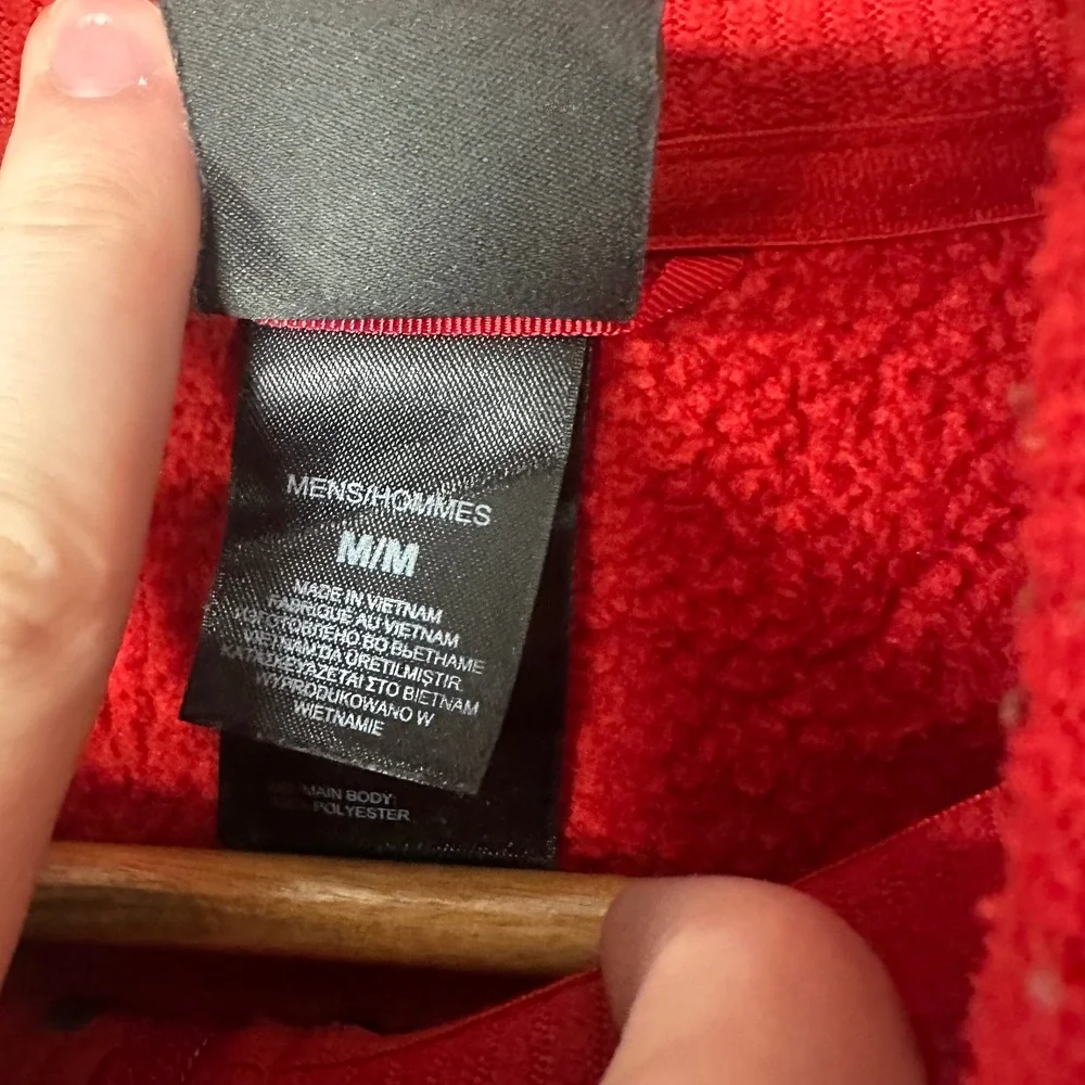 The North Face Mens Medium‎ Red Waffle Knit Quarter Zip Fleece Pullover Jacket